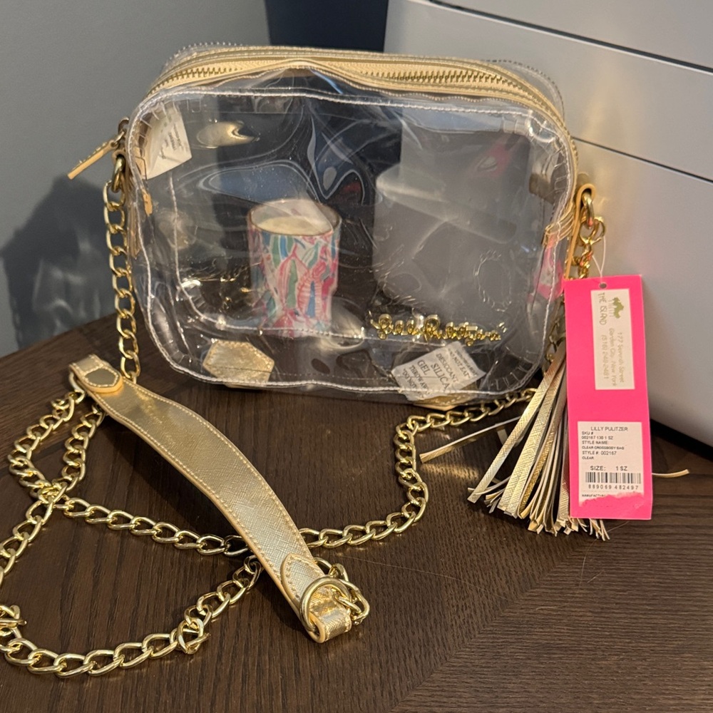 Lilly Pulitzer Clear Crossbody Bag with Gold Chain